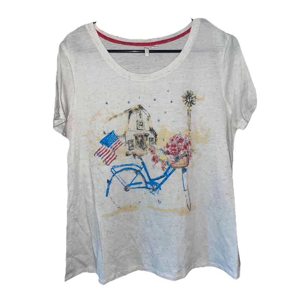 Women’s Patriotic Americana Barn Scene Short Sleeve Tshirt By Est 1946 Sz M